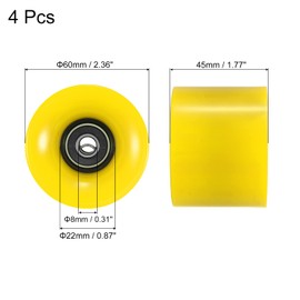 PATIKIL 60mm ABEC-9 Longboard Wheels with Ball Bearings Set of 4 Street Wheels for Skateboards Cruiser Wheels Replacement 80A Black/Yellow