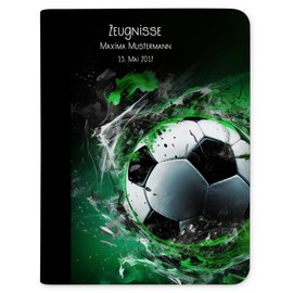 CreaDesign, Children's Certificate Folder with Name, Football Splash Design without Transparent Pockets, A4, 24 x 31 x 1 cm, Black Spine