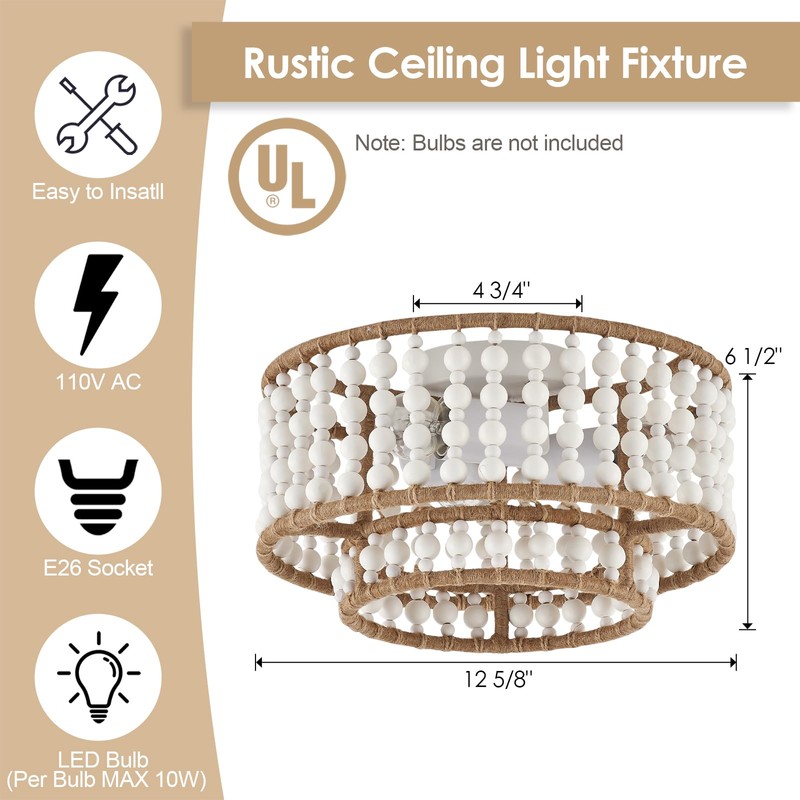 VANZARLA Boho Flush Mount Light Fixture Farmhouse, 3-Light Rustic Hallway