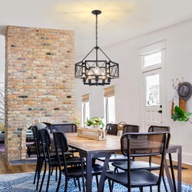 ZSMIHDOH Dining Room Light Fixtures,5-Light Modern Farmhouse Chandelier for High Ceilings, Foyer Light Fixture Industrial Metal Black Chandelier for Entryway Kitchen Stairway Living Room Light