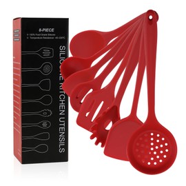 Hojudo Silicone Cooking Spoon Set - Heat Resistant Kitchen Utensils Set - 8 Pieces Cooking Tools and Kitchen Utensils for Non-Stick Pans and Cookware