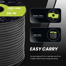 Abma Cord Paracord 750 lb 4.2 mm 30 m 100% Nylon Rope 11 Core Type IV Cord for Crafts, Camping, Survival, Outdoor - Max. 340 kg - Black