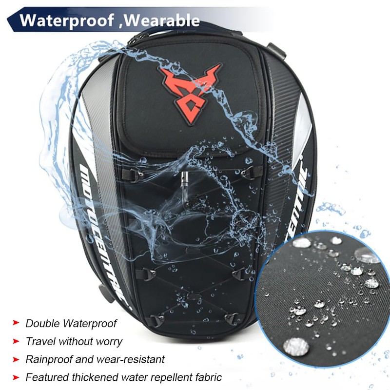MOTOCENTRIC Motorcycle Tail Bag, 25L-38L Waterproof Helmet Backpack, Universal Fit,