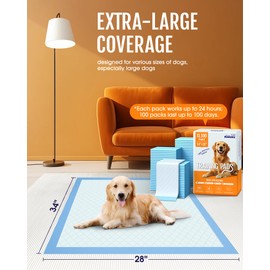 100-Pack X-Larg Puppy Pads - 34" x 28" Extra Large Pee Pads for Dogs with 6-Layer Leakproof Protection, Quick-Dry and Disposable Dog Pads with High Absorbency for Easy Potty Training