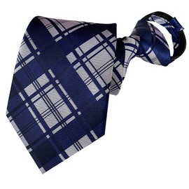 BESMODZ Mens Navy Grey Plaid Striped Zipper Ties Woven Jacquard Pre-tied Necktie