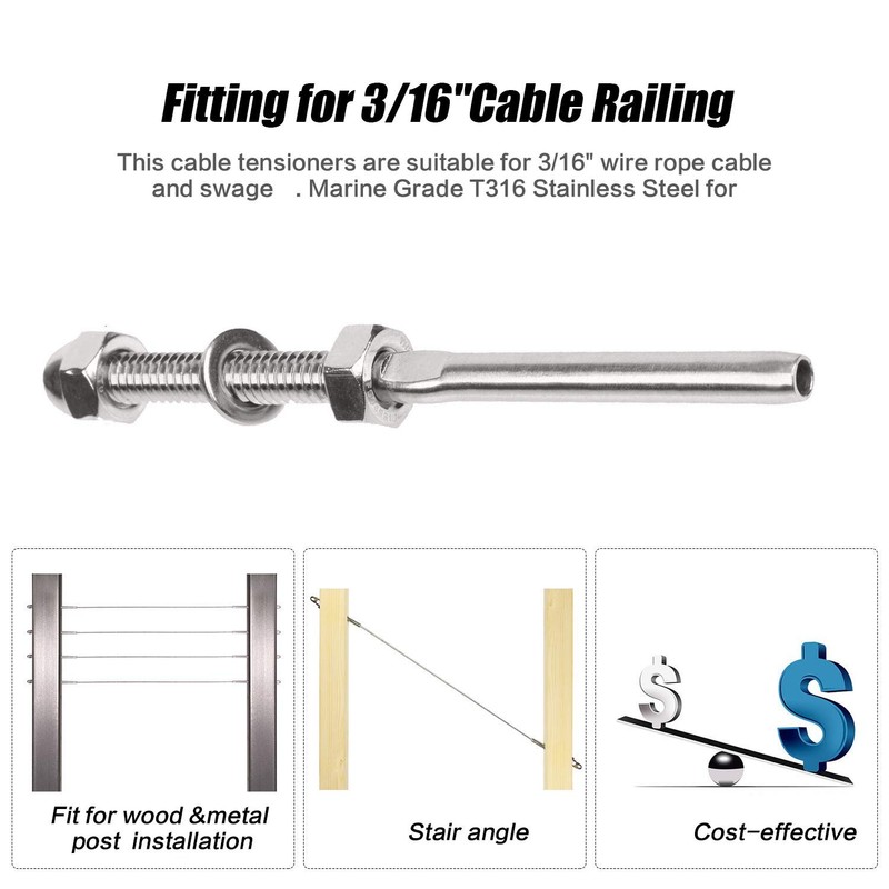 20 Pack Cable Railing Swage Threaded Stud Tension End Fitting