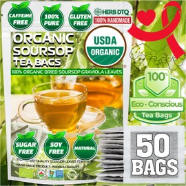 USDA Organic Soursop Leaves Tea Bags, 100% ORGANIC and Pure Soursop Graviola Leaves - Hojas De Guanabana Tea - Non-GMO - Caffeine-free - Improve Digestion, Support Healthy Skin & Sleep, Eco-Conscious Corn Fiber Tea Bags. Organic Graviola Tea