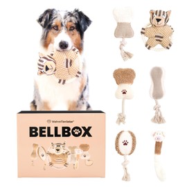 Wahre Tierliebe Bellbox All in One Dog Toy, Toy Box for Dogs, 6 x Exciting Squeaky, Chew & Rope Toys for Play and Chewing Instinct, Robust Tug Toy (6 x Pieces with Box)