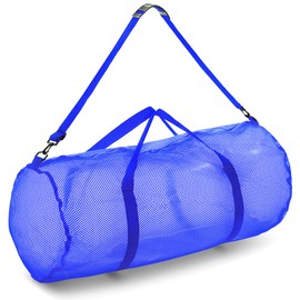 Champion Sports Mesh Duffle Bag with Zipper and Adjustable Shoulder Strap, 15” x 36”, Blue - Multipurpose, Oversized Gym Bag for Equipment, Sports Gear, Laundry - Breathable Mesh Scuba and Travel Bag