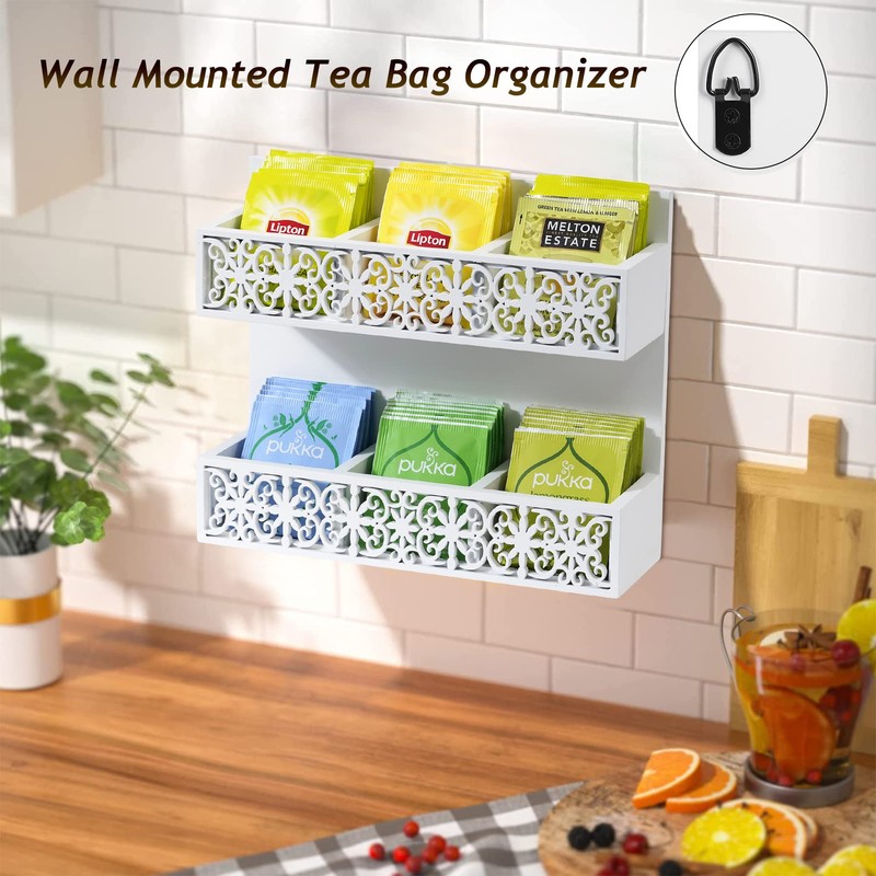 QILICHZ Tea Bag Organizer 2 Tier Wood Tea Bags Holder