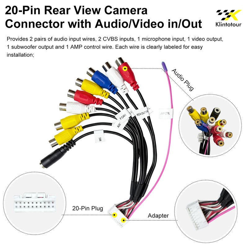 Aftermarket Radio Backup Camera RCA Harness Adapter, 16-Pin Car Stereo