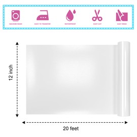 12"x20"PUVinyl White ROFISUE Heat Transfer Vinyl White.Iron on for T Shirts .Easy to Cut and Weed Compatible with All Cutter Machines HTV Iron on Vinyl for Cricut (White, 12Inches×20FT)