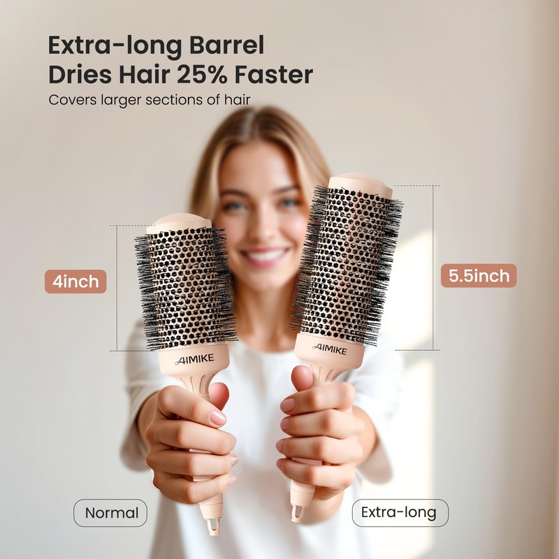 AIMIKE Round Brush for Blow Out, Extra Long Round Hair