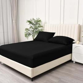 BQC Microfiber Fitted Sheet 30 Cm Deep Premium Quality Bed Sheet Soft & Comfy Bottom Sheet Shrinkage & Fade Resistant (Black, Super King)