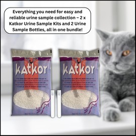 Katkor Urine Sampling Kit for Cats - 2 x Katkor Non Absorbent Cat Litter Bags & 2 x 10ml Urine Sample Test Tubes | Crystal Cat Litter for Collection | Cat UTI Treatment | Urine Sampe Bottles for Test