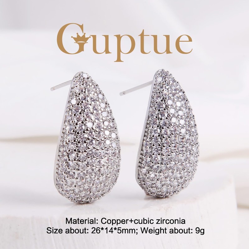 Guptue gold plated cubic zircon earrings eardrop ball stud fashion