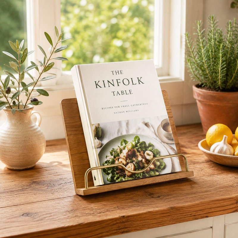 Cookbook Stand Holder for Kitchen Counter Decor - Wooden Recipe