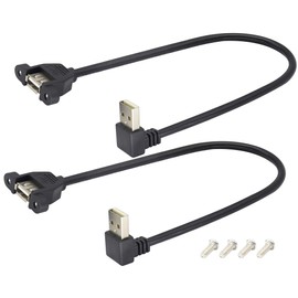 HCFeng USB 2.0 up Angle Male to Female Extension Cable USB 2.0 A up Elbow Male to USB 2.0 A Panel-Mount Female Adapter USB 2.0 Male to Female Data Cable - [30cm/1ft-2pack/up Angle]