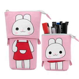LJCZKA Pencil Case Telescopic Cute Cartoon Pencil Case Zipper 2 in 1 Pencil Holder for Boys/Adult/Kids, pink, pencil case