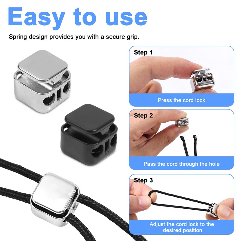 Gosknor 12pcs Heavy Duty Cord Locks, Double Hole Metal Press