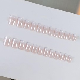 Square Press on Nails Short Fake Nails Press ons Ombre Pink False Nails with Designs Chrome Nails Acrylic Glossy Full Cover Glue on Nails Cute Artificial Stick on Nails for Women Decoration 24 Pcs