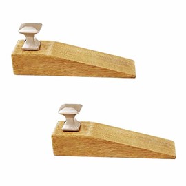 Wooden Door Wedge Solid Mango Wood Satin Brass Knob Pack of 2 Renovators Supply