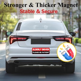 3 Pack Elderly Driver Car Magnet Sign, Senior Driver Magnet for Car, Please Be Patient Caution Sign to Old Grandma and Grandpa, Gag Prank Funny Gifts for Women, Men(RED)