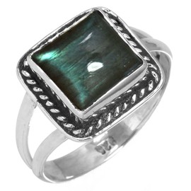 Jeweloporium Original Labradorit Edelstein Ring Solide 925 Sterling Silber Einzigartig Schmuck Größe 61 (19.4) (26955_R9.5)