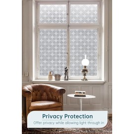 Window Privacy Film Decorative Stained Glass Film, 3D Static Cling Frosted Window Film, Privacy Film Heat Blocking UV Blackout Removable Window Film Tint See Out Not in for Window 17.7"×118"
