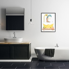 Stupell Industries Children's Giraffe Animal Bubble Bath Yellow Bathroom Black Framed Wall Art, White