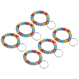 [PATIKIL] Wristband Wristlet Keychain Elastic 6pcs TPU Spiral Wrist Coil Keychain for Outdoor Sports Gym Pool Sauna ID Badge Dark Colorful