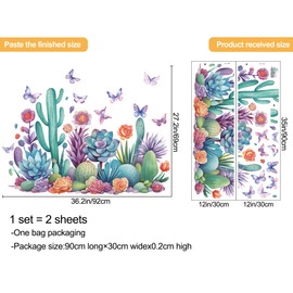 DRWSSR 2 Sheets Creative Watercolor Green Plants Wall Decals Removable DIY Cactus and Flower Wall Sticker Peel and Stick Butterfly Wall Art Decor for Girls Nursery Bedroom Living Room Wall Corner