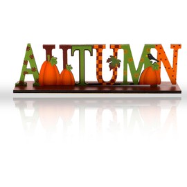 YIAJIA Autumn Decor Wood Sign, Wooden Thanksgiving Sign, Autumn Home Decor, Pumpkin Maple Leaves Wooden Table Sign for Autumn Thanksgiving Party