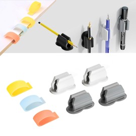 4 Pack Adhesive Pen Holder - Self-Adhesive Silicone Organizer Set - Multifunctional Clips for Desk & Wall - Ideal for Adults and Kids, Office and Home Organization (4)