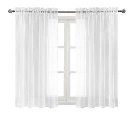 DWCN White Sheer Curtains, 54 Drop Rod Pocket Top Semi Transparent Light Filtering Net Curtains, Voile Curtains for Living Room and Bedroom, 46" Wide x 54" Drop, Set of 2 Panels