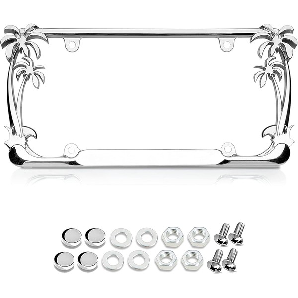 Chrome Palm Tree License Plate Frame for Women, Cute Hawaiian
