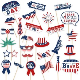 AUOCATTAIL 27PCS USA Photo Booth Props Star Uncle Sam Hat Patriotic Decorations for American Pride DIY Kit for Memorial Day Prop Facors Supplies