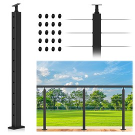 Gyykzz 36" Cable Railing Post, Adjustable Top Level Drilled Railing Line Handrail Post, Matte Black Stainless Steel T304 Wire Deck Post for Cable Railing System Kit Indoor Outdoor