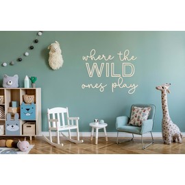 Playroom Wall Decor, 24" XL 3D Where The Wild Ones Play Nursery Sign Wooden Wall Art Decoration for Kids Toddler Room Decor Boys and Girls Home Bedroom Word Sign (Wood - Natual Color)