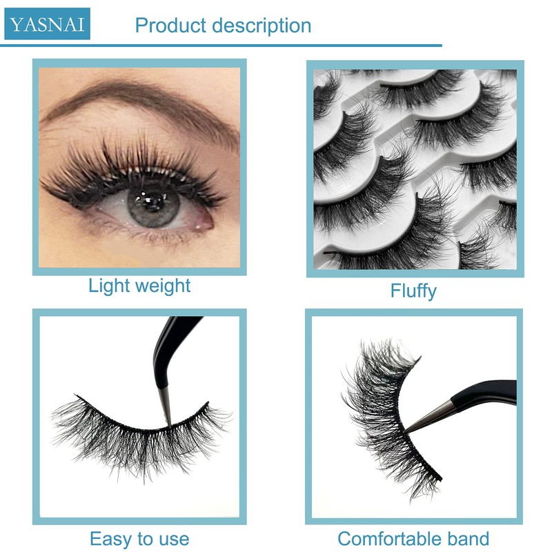 False Eyelashes Fluffy Faux Mink Lashes, Yasnai Natural Eyelashes，14 Pairs