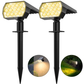 WELALO Solar Spot Lights Outdoor, [2 Pack/65 LED/3 Modes] Solar Landscape Spotlights, Solar Powered Security Lights, IP68 Waterproof Wall Lights for Outsides Walkway Yard Garden Driveway(Warm White)