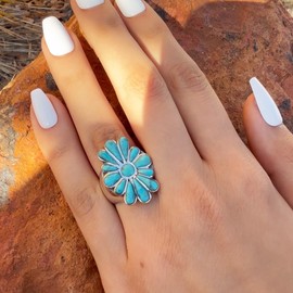 Turquoise Ring Sterling Silver 925 Genuine Gemstones Size 6 to 11 (Turquoise) (10)