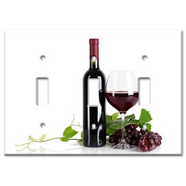 Art Plates 3-Gang Toggle OVERSIZED Switch Plate - OVER SIZE Decorative Metal Wall Plate - Red Wine with White Background - (Made in USA)