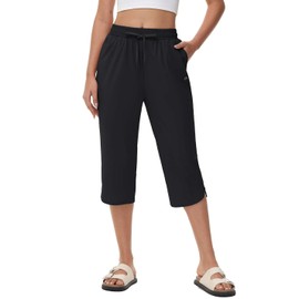 BALEAF Women's Capris Pants 18" Knee Length Modest Swimsuits Quick Dry Bathing Suit Bottoms with Pockets, Black, XX-Large