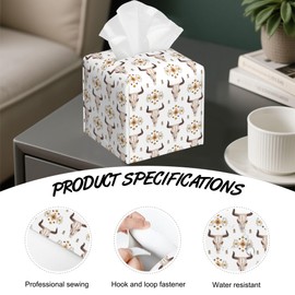 Caja de pañuelos con diseño de calavera de vaca de toro, cuadrada, soporte para caja de pañuelos con parte inferior de cinturón, elegante soporte de servilletas de piel para encimera de cambiador