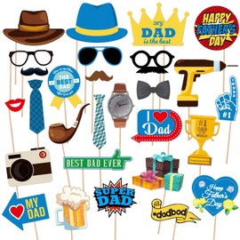 Father's Day Photo Booth Props Fathers Birthday Party Accessory Funny We Love Dad Theme Selfie Props Father’s Day Party Decoration for Father Birthday Party, Father’s Day Party Supplies 28pcs