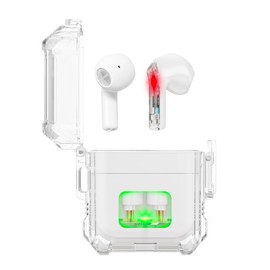 BINDEN Audifonos Gamer Dark Booster con Estuche de Carga Personalización con Stickers Ideal para Juegos Móviles Micrófono Tecnología BNC Semi In-Ear Touch Bluetooth 5.3, Blanco