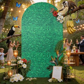 Party Village 7.2ft Green Leaf Pattern Spandex Fitted Wedding Arch Covers for Birthday, Wedding, Theme Party, Memorial Day - Fits Round Top Chiara Backdrop Stands - 7.2ft*4ft