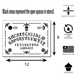 9 X 12-inch Ouija Spirit Board Decorative Stencil with Skull, Pentagrams, Moon and Sun!
