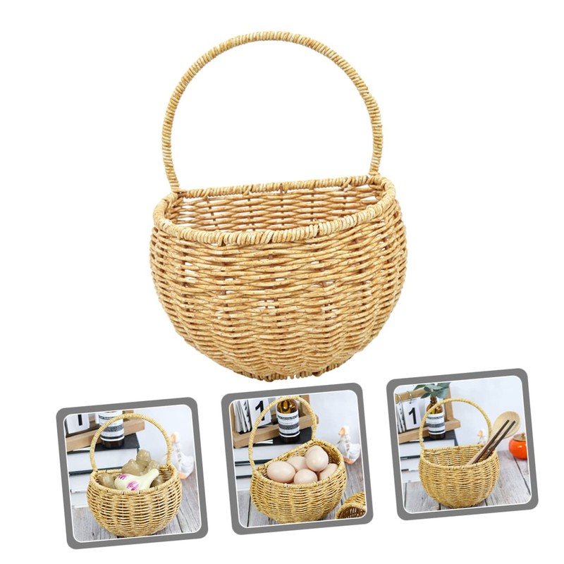 BUGUUYO Handwoven Wall Mounted Vegetable Basket Woven Holder for Kitchen
